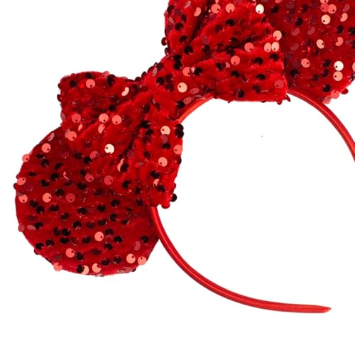 Batsysm Red Mouse Ear Headband with Full Sequins Glittering Hair Bow Headband Shiny Party Christmas Headwear for Women Girls