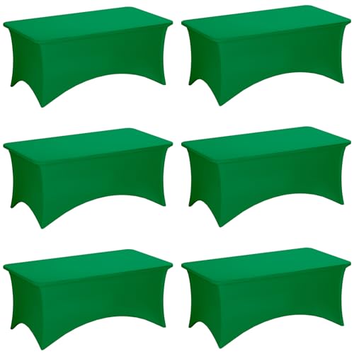 Fixwal 6 Pack Table Cover, 6FT Spandex Table Cloth, Green Fitted Rectangular Tablecloth Resistant Stretch Rectangular Patio Table Cover for Event, Banquet, Party