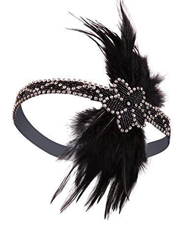 VIJIV Vintage Silver Beaded 20s Headpiece 1920s Gatsby Flapper Headband Feather