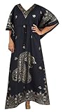 Decoraapparel Casual Kaftan Dresses for Women African Long Beach wear moomoo Plus Size Boho Caftan Lounger Cover ups (Black Gold)