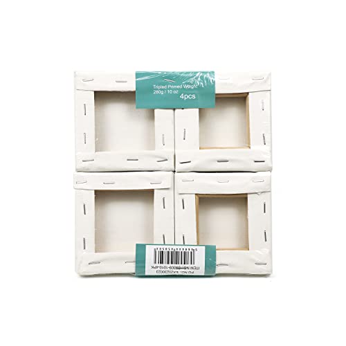 EXERZ 10x10cm Stretched Canvas 4pk, Square Framed Blank Canvas 1.7cm 280GSM 100% Cotton/Triple Primed/Acid Free/Medium Grain - Image 4