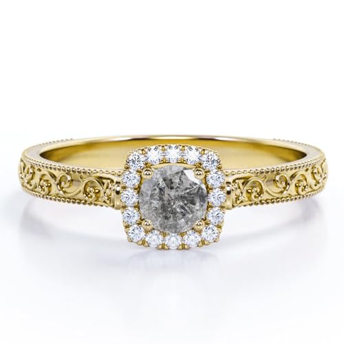 Aihpos 1ct 1.5ct 2ct Salt and Pepper Diamond Women's Engagement Rings - Round Birthstone Ring White Yellow Rose 10K 14K 18K Gold 925 Sterling Silver Statement Proposal Anniversary Promise Ring4