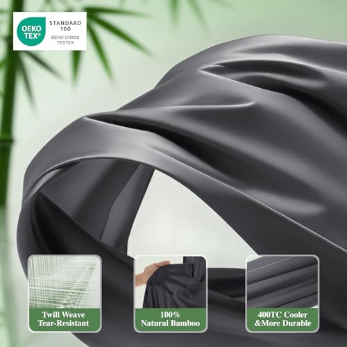Image of 100% Viscose Derived from Bamboo Sheets King Size, Hotel Luxury Bed Sheets Set, Deep Pocket Up to 16 Inches, Ultra Soft Cooling Sheets 4pcs (Dark Grey)