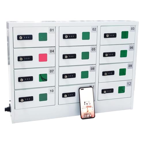 Cellphone Charging Station, 12 Slots Cellphone Locker with Combination Lock Phones Storage Pocket with 3 in 1 Charging Ports for Most Phones, for Office Classroom Conference Rooms
