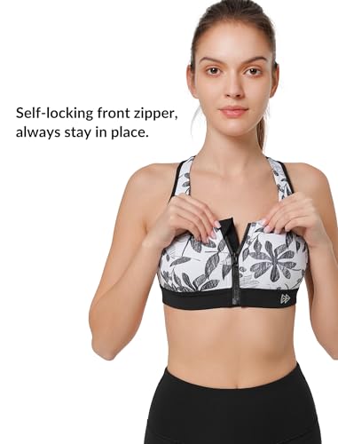 Image of Yvette Racerback Sports Bras for Women High Impact Front Zip Supportive Wireless Workout Bra