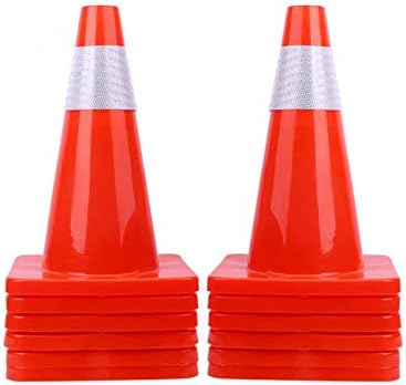 [ 12 Pack ] 18" Traffic Cones PVC Safety Road Parking Cones Weighted Hazard Cones Construction Cones for Traffic Fluorescent Orange w/4" Reflective Strips Collar