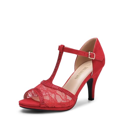 DREAM PAIRS Women's Stilettos Open Toe Pump Fashion Kitten Heel Sandals 7 Red-suede