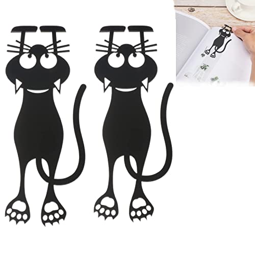 Lot de 2 marque-pages en forme de chat curieux pour les amoureux des chats, marque-pages découpés en forme de chaton noir, marque-pages amusants pour le bureau, l'école et les amateurs de livres Cover