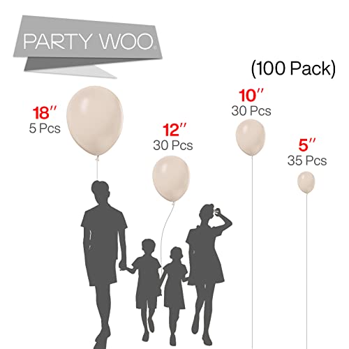 Image of PartyWoo White Sand Balloons, 100 pcs White Balloons Different Sizes Pack of 18 Inch 12 Inch 10 Inch 5 Inch for Balloon Garland Arch as Party Decorations, Birthday Decorations, Baby Shower Decorations