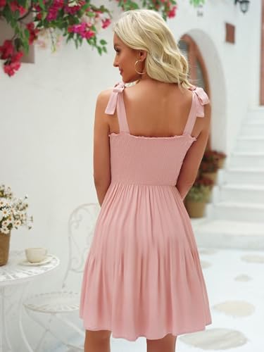 Image of Womens Summer Casual Dresses Spaghetti Strap Smocked Mini Dress