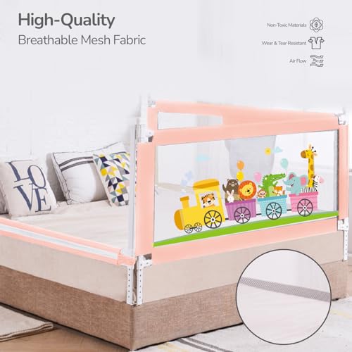 Image of R for Rabbit Safari Baby Bed Rail, (Pack of 1) One Side Bed Protector 177 x 100 cm, Anti-Fall Safeguard Toddler Safety, Adjustable Height & Foldable with Storage Pocket for Kids 5.8 x 3 ft(Pink)