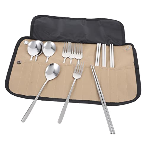 BESTonZON 1Set Portable Camping Tableware Multifunction Cutlery Utensils with Pouch for Picnic Hiking Bbq and Outdoor Activities Includes Chopsticks Spoon Fork for Travel