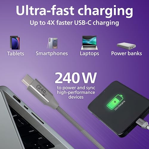 PHILIPS 240W USB-C to USB-C Charging Cable, Laptop & Phone Cable - image 2