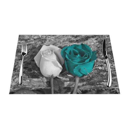 Sets de table en PVC lot de 6, imprimé rose bleu sarcelle chic et antidérapant