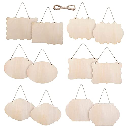 Panneau Vierge, Inachevé Panneau, Panneau en Bois Non Fini, Plaque en Bois à Suspendre, Convient pour le Bricolage, la Peinture, l'écriture, la Décoration de la Chambre, 12 Pièces Cover