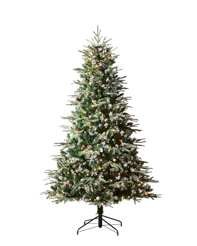 Image of WeRChristmas Pre-Lit Frosted Norwegian Spruce Christmas Tree, 500 Warm White LED Lights, Green, 7 ft / 2.1 m,WRC-10028