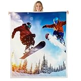 Erosebridal Teens Ski Sherpa Blanket, Snowboarding Sports Fleece Flannel Blanket Throw Size, Winter Extreme Sport Throw Blanket for Kids Adult Men, Mountain Plush Bed Blanket, Blue White