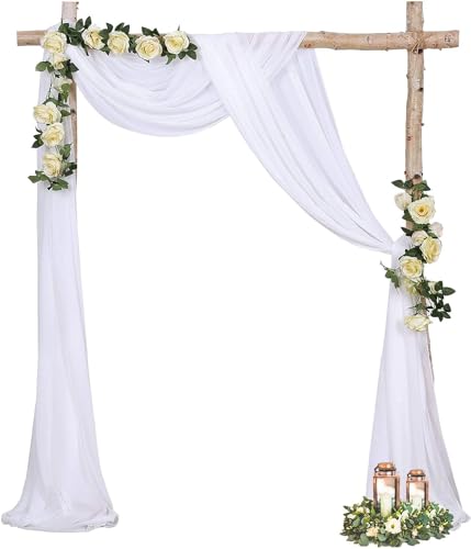 QHFlashbuy Voilage Blanc Mariage,75 x 600CM Tenture Arche Mariage,Tissu Drapé en Tulle Extensible pour Décoration de Mariage,Fête,Cérémonie,Rideau de...