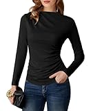 Blusa para mujer con manga 3/4 baja a su menor precio VIOPY Blusa Manga Larga Mujer Camisetas Elástica con Cuello Barco Playeras de Moda Elegantes con Pliegues Dama Tops de...