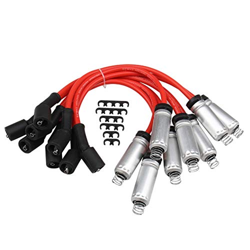 Carbole 8 Pack D585 Ignition Coil Pack And 748Uu 8Mm Spark Plug Wires Fit For Chevy Silverado Ls1 Ls3 4.8 5.3L Chevrolet Gmc Cadillac 4.8L 5.3 5.7 6.0, Red #TOP6