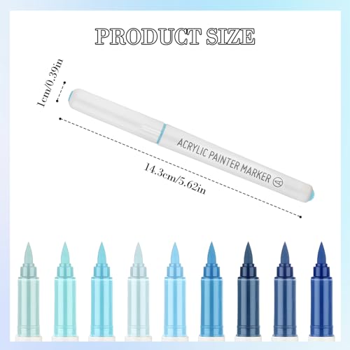 MOTIBACK 9pcs Direkte Acryl Marker Stift - Fünf Farben zur Auswahl - Wasserfeste Professionelle kreative Sets, Passend zum Ausdruck der Details für Erwachsene & Kinder (Blau-Töne)