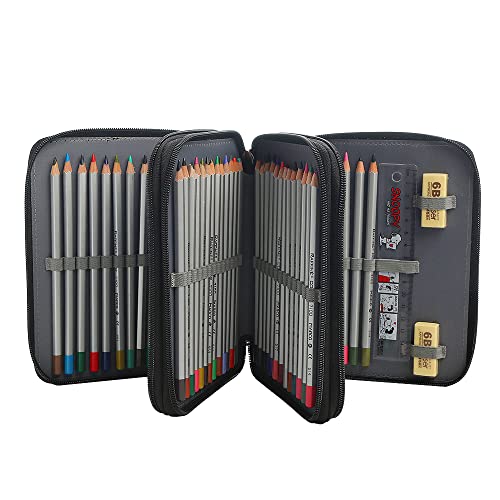 Image of 72 Slots Pencil Case Organizer w /Removal Handle Strap | 3-Layer Zipped Pencils Box Large for Colored Pencils Watercolor Pencils for Office and Travel for Artist