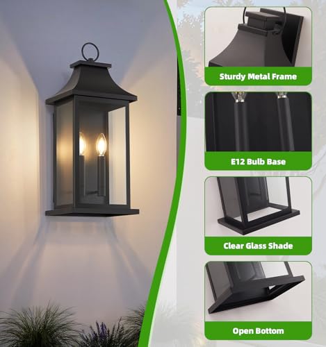 Image of 1-Pack 18'' Large Outdoor Lantern Black Porch Light Fixtures Outdoor Sconce