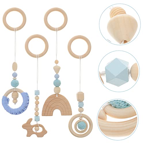 Image of 4Pcs Wood Toys Wooden Hanging Toy Wood Activity Pendant Dangling Teething Soother Nursery Decor Montessori Play Gym