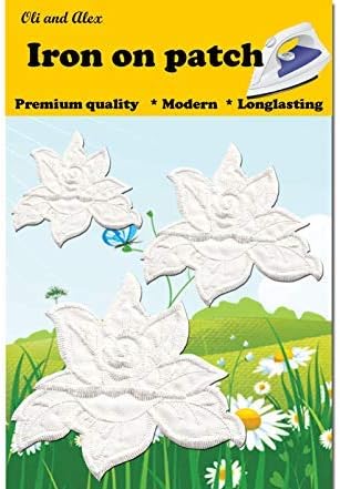 Iron On Patches Premium Quality - Rose Patch White Color - Strongest Glue - Iron on Patches for Jeans Jackets T-shirts Backpack - Cute Embroidery - Repair Decorating Kit - Sew on Appliques Embroidered
