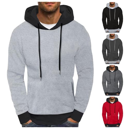 Men's Color Block Hooded Sweatshirt Lightweight Fleece Long Sleeve Pullover Slim Fit Sweatshirts with Pocket4