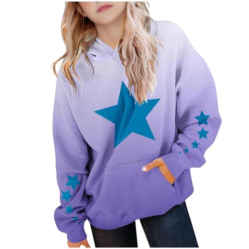 Oversized Hoodies Girls Star Printed Cute Sweatshirts with Pockets Long Sleeve Pullovers Fashion Fall Tween Clothes