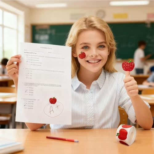 Image of 500Pcs Back to School Apples Stickers Roll Red Laser Sparkly Apples Label 1in Waterproof Decals Self-Adhesive Holographic Stickers for Envelope Scrapbook Decor First Day of School Party Supplies