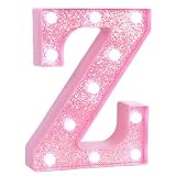 EUFONY Pink Marquee Light Up Letters, Glitter Alphabet LED Letter Lights for Pink Birthday Party Decorations, Battery Operated Letter Sign for Girls Room Vanity Table Decor, Cool White Lights Letter Z