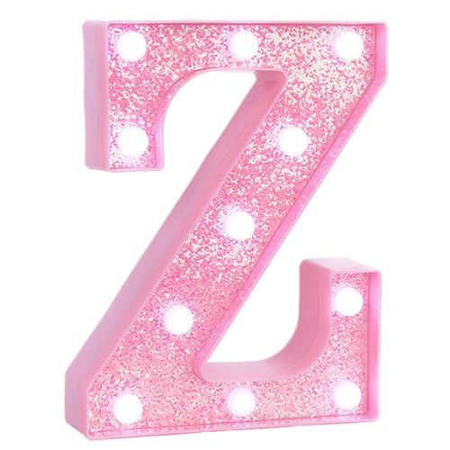 Image of Pink Marquee Light Up Letters, Glitter Alphabet LED Letter Lights for Pink Birthday Party Decorations, Battery Operated Letter Sign for Girls Room Vanity Table Decor, Cool White Lights Letter Z