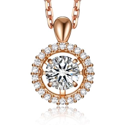 MomentWish Floating Necklace for Women, 0.5/1 Carat Dancing Moissanite Necklace for Her 925 Sterling Silver Pendant Anniversary Birthday Christmas Gift for Wife Mom Girlfriend 0.5ct | 5mm 07