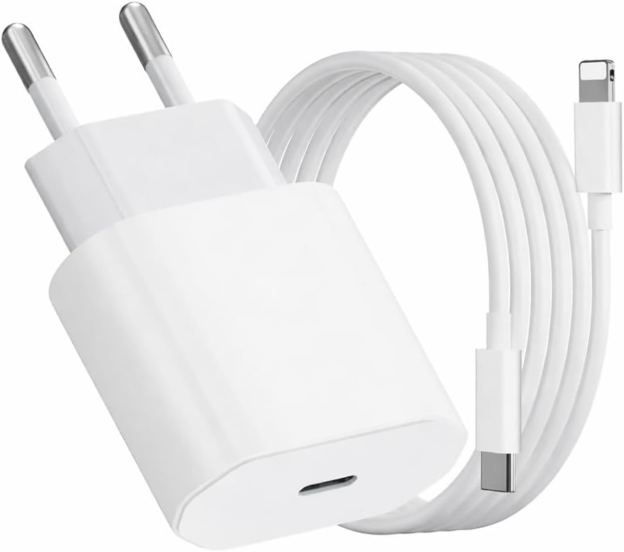 Caricatore Rapido 20W USB-C con Cavo 8 pin compatibile con iPhone, iPad, AirPods, Apple Watch, Bianco