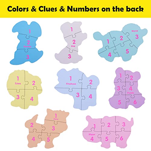 Beestech Animal Jigsaw Puzzles For Toddlers, Kids 2, 3, 4 Years Old Boys Girls, 8 Pack Educational Learning Puzzles Including Panda, Tiger, Lion, Dog, Sheep, Cow, Hippo, Elephant With Giant Puzzle Map #TOP3