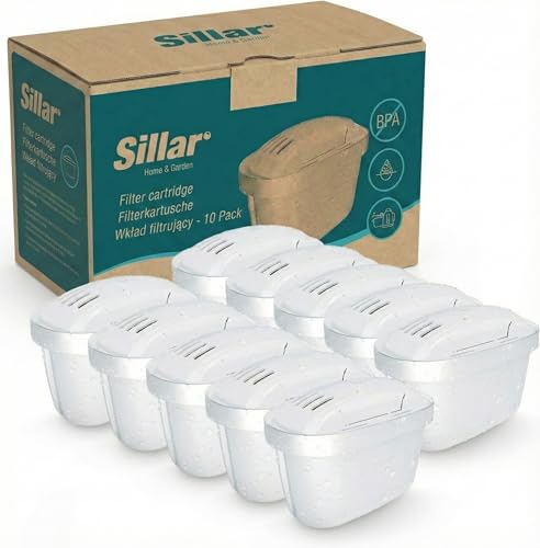 Sillar Wasserfilter Kartuschen - 10er Set - Kompatibel mit Brita Maxtra+, Marella, Elemaris, Style - BPA Frei - Effektiver Kalkfilter für reines Wasser