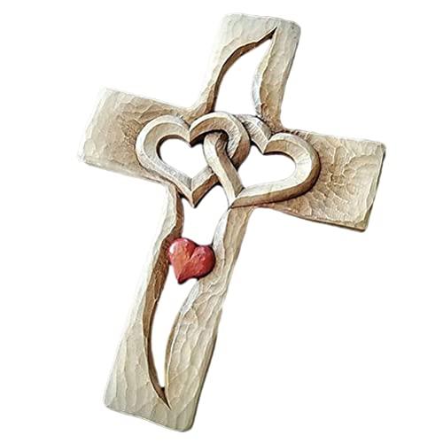 Mnsun Holzkreuz geschnitzt, Holz-Wandbehang Kreuz Holz-Kreuz-Wand-Dekor, Hängendes Wand-Kreuz, Jesus Christus-Wand-Kreuz Home-Wohnzimmer-Dekor-Zubehör