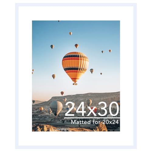 Image of JCJMY 24x30 Picture Frame with 20x24 Mat, Display Photo 20x24 with Mat or 24 x 30 Without Mat, Wall Hanging Large 24 by 30 Poster Frame with Plexiglass, White