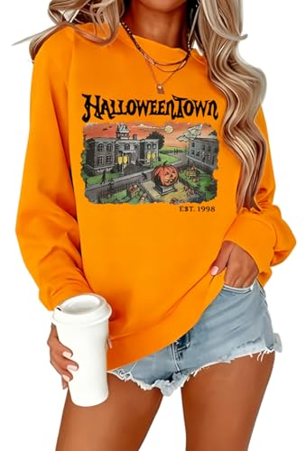 WFIAOUESS Halloween Sweatshirt for Women Spooky Season Sweatshirts Halloweentown Est 1998 Sweatshirt Pullover Ghost Sweater (7 X-Large)