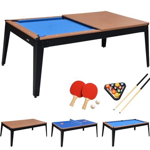 Devessport New Alejandría Mesa de Billar 3 en 1 de 7 Pies | Billar, Ping Pong y Mesa Comedor | Estructura con Patas Metálicas Reforzadas
