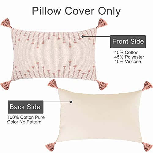 Sungea Farmhouse Pink Lumbar Throw Pillow Cover, Decorative Throw Pillow Case Tribal Geometric Tufted Tassels Woven Cushion Cover Accent Neutral Collection For Couch Living Room (12 X 20 Inch, Pink)… #TOP2