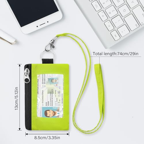 Minimalist Small Wallet for Men Women with 2 Zip Pockets, Multi Functional ID Case with Keychain and Card Holder, Coin Purse Badge Lanyard Pouch for Boys Girls Travel -Blue+YellowGreen2