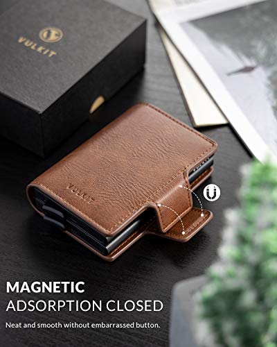 Image of VULKIT Credit Card Holder RFID Blocking Leather Automatic Pop Up Wallet Magnetic Wallet Double Card Case for Men and Women