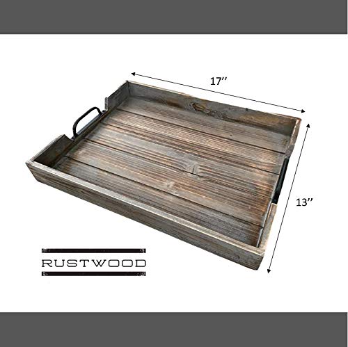 image for Rustic Wood Tray with Black Handles - Serving Tray & Coffee Table Tray