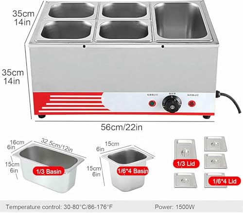 Image of Electric Plates Buffet Steam Buffet, Commercial 1500W Stainless Steel Chafing Dishes Table Steamer Soup, with Lids, Drain Tap, for Restaurants ~ /