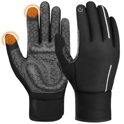 PULIOU Handschuhe Herren Damen Winter Thermo Fahrradhandschuhe Warme Winterhandschuhe Winddichte Touchscreen Laufhandschuhe Sporthandschuhe zum Laufen Radfahren Klettern