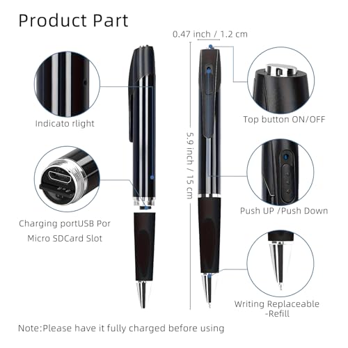 Aiacmea Hidden Camera Pen Mini Camera With Fhd 1080P Hidden Security Camera Nanny Video Surveillance Camera For Indoor Security And Personal Civilians thumb #1