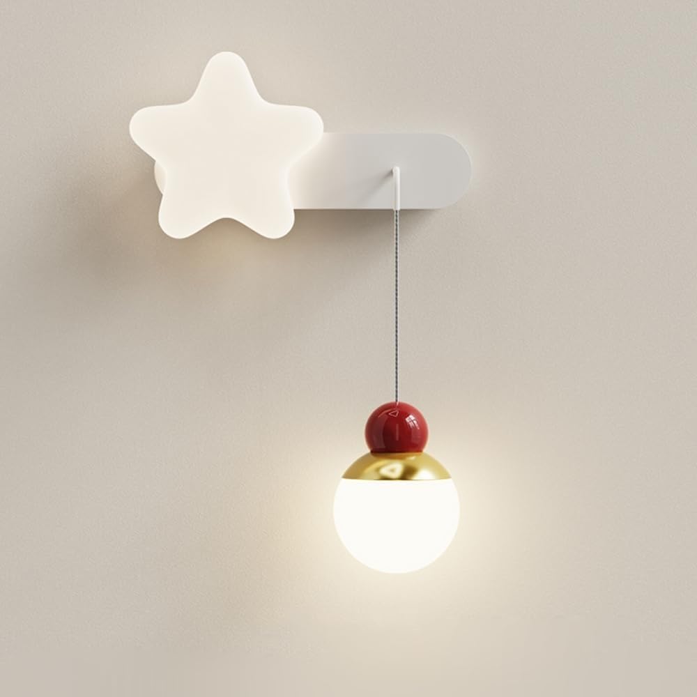WJJHERRH Kids Room Cartoon Star Lamp Dimming Hardwired Wall Lights, 12W Creative Children Bedroom Decor Fixture with Remote Control(Milk White Acrylic
